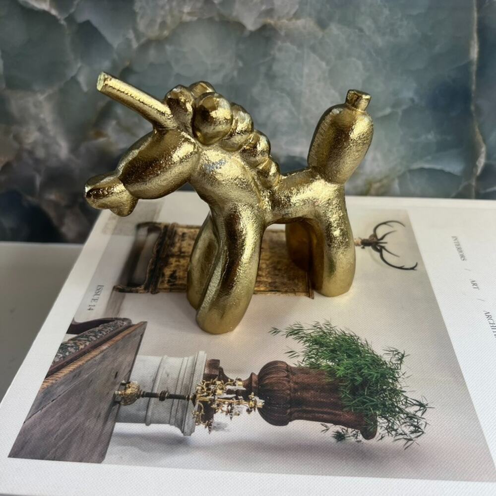 Unicorn Balloon Animal Gold-Tone Metal Figure Paperweight 4.5"